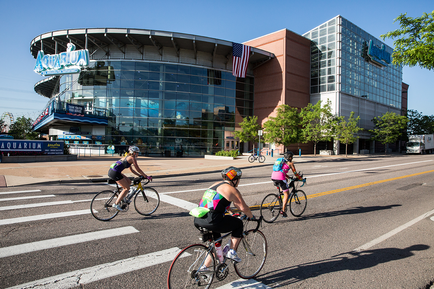 Denver Century Ride cyclist rides in Denver street
