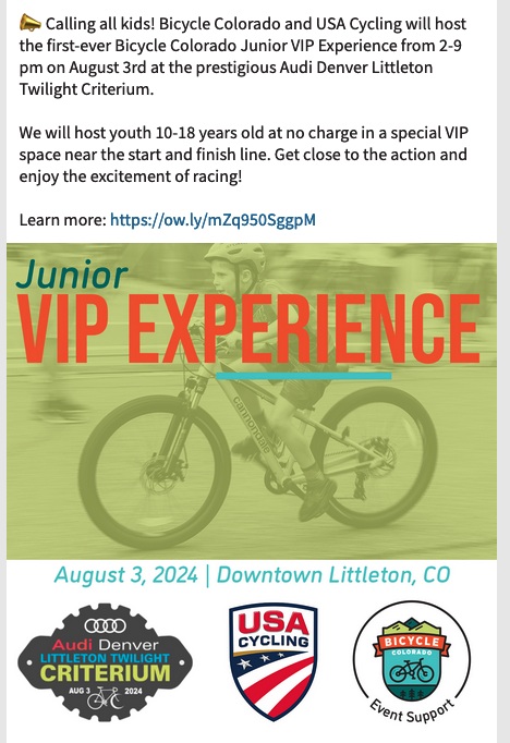 image for Junior VIP Experience at the Audi Denver Littleton Twilight Criterium