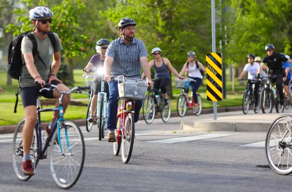 Bicyclists ride on the road