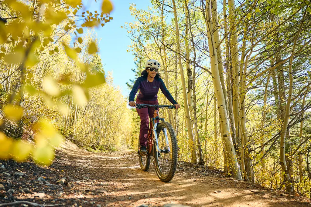 Bicyclist on mountain bike trail