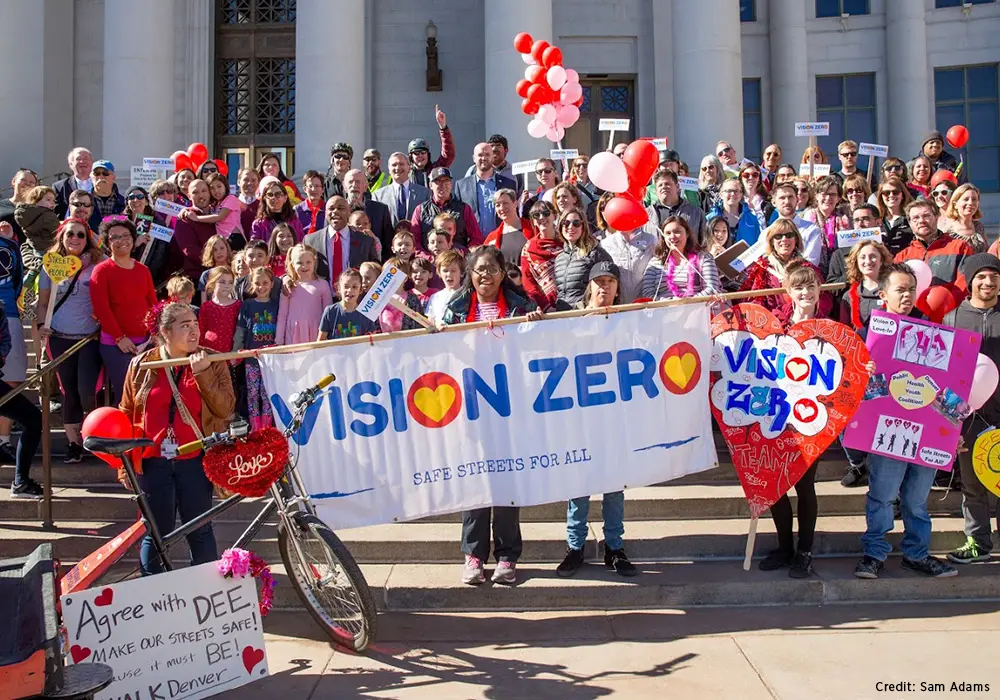 A large group gathers for Vision Zero