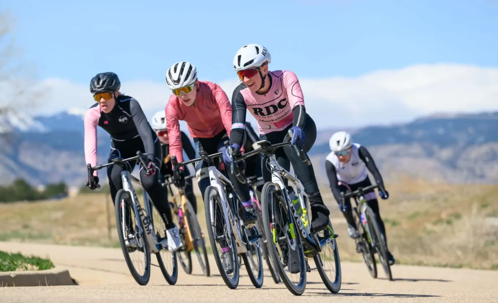 A group of bicyclists riding