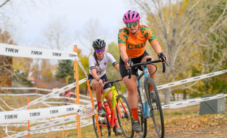 College bicyclists ride in a race