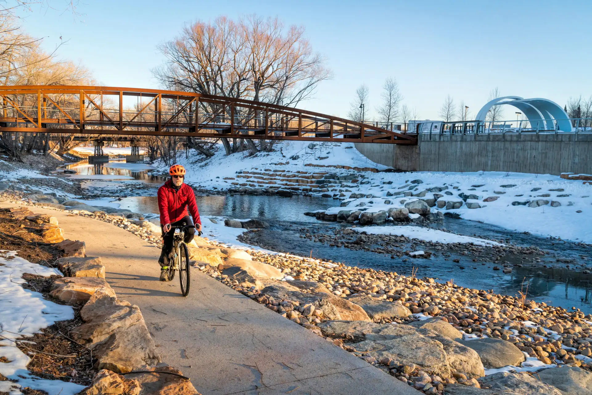 Man riding on bike path