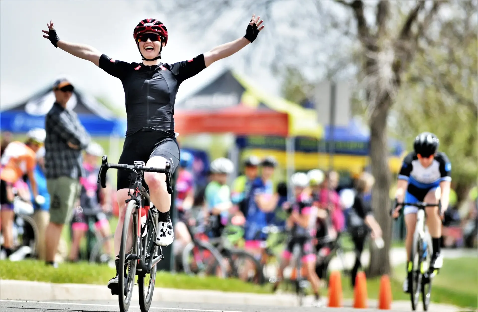 A bicyclist finishes a race