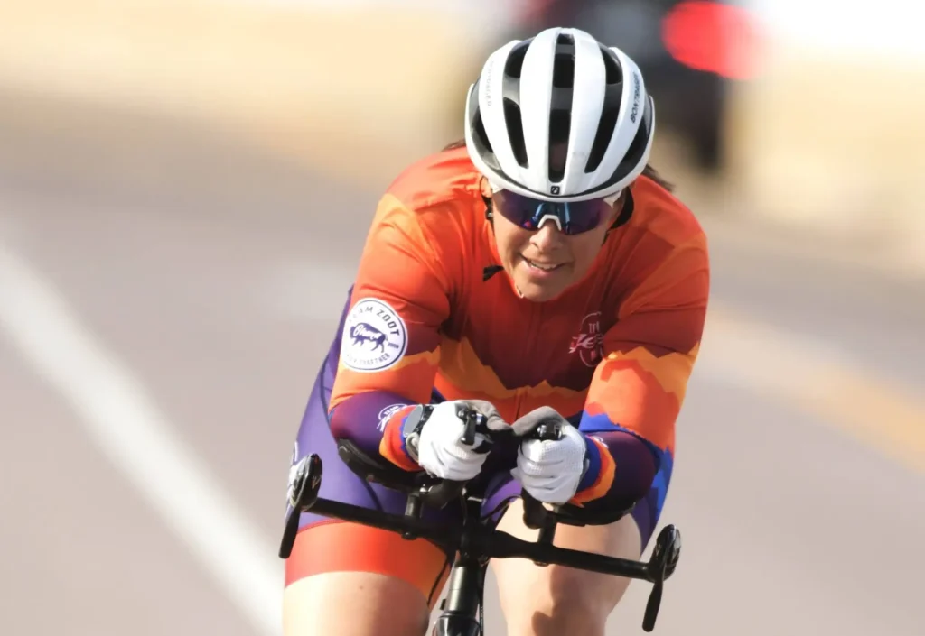 A bicyclist on a road bike