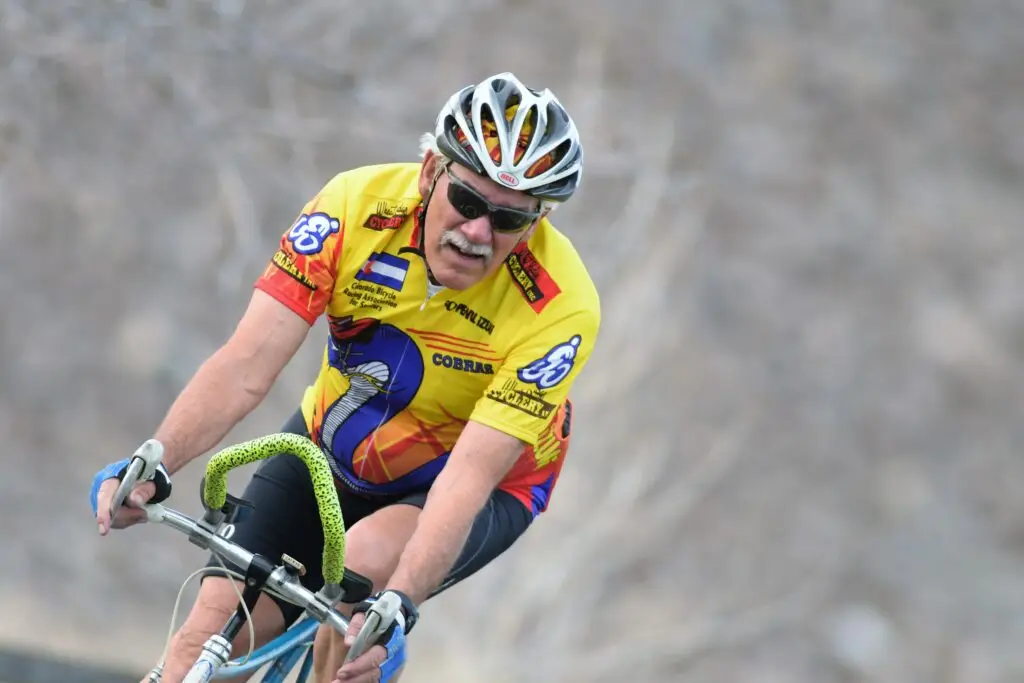 A senior cyclist riding