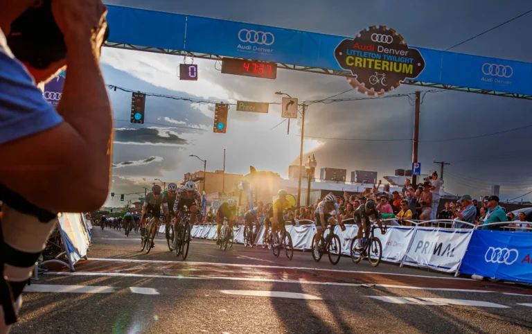 A group of bicyclist racers at the start line
