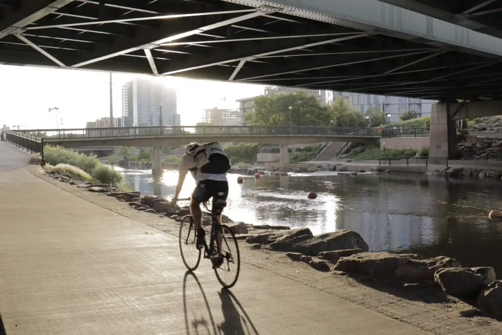 Bicyclist riding on path