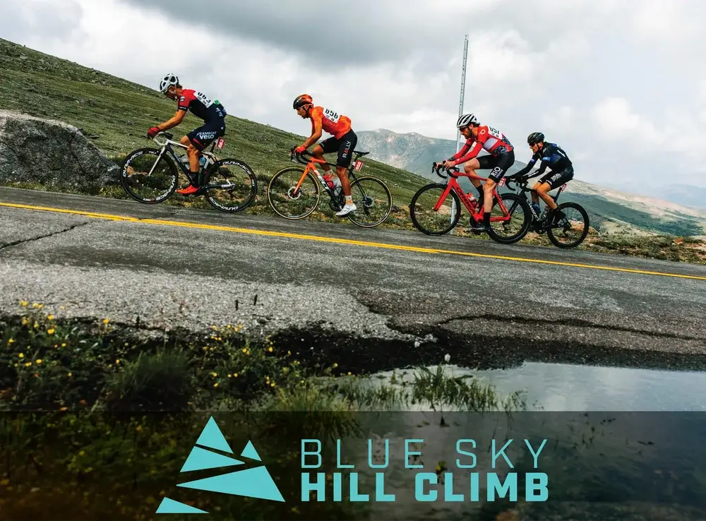 Bicyclists ride in the Blue Sky Hill Climb