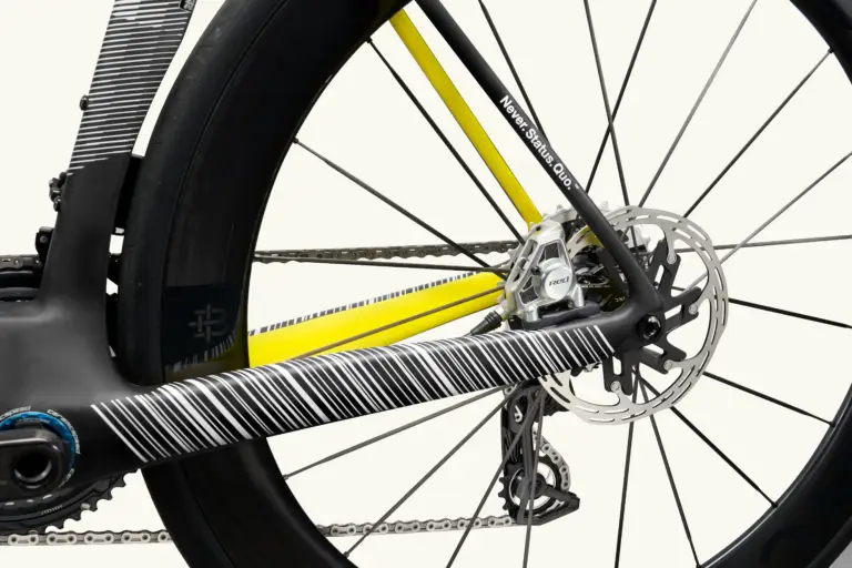 Closeup on wheel of Ostro VAM bike