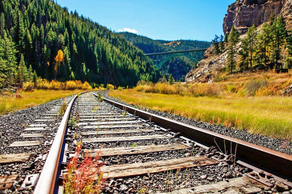 Railroad with mountains